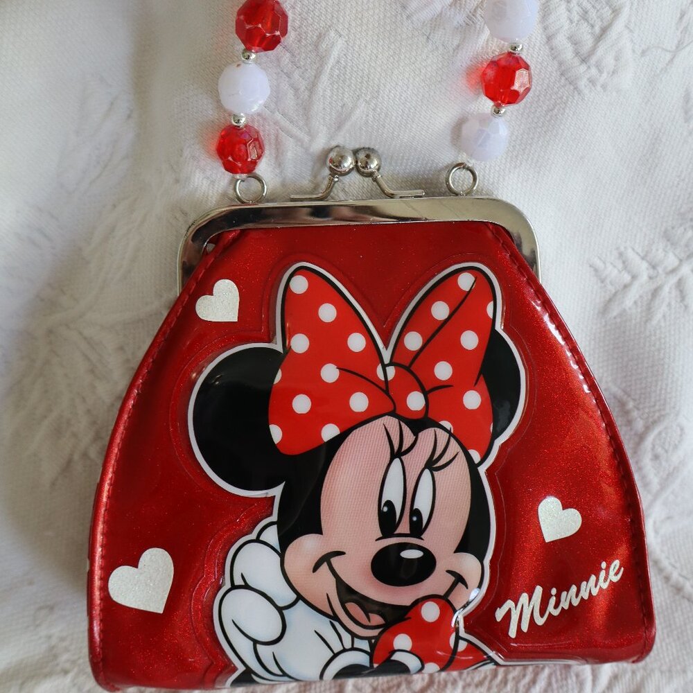 Minnie Mouse Disney parks children's purse with beaded handle glitter red